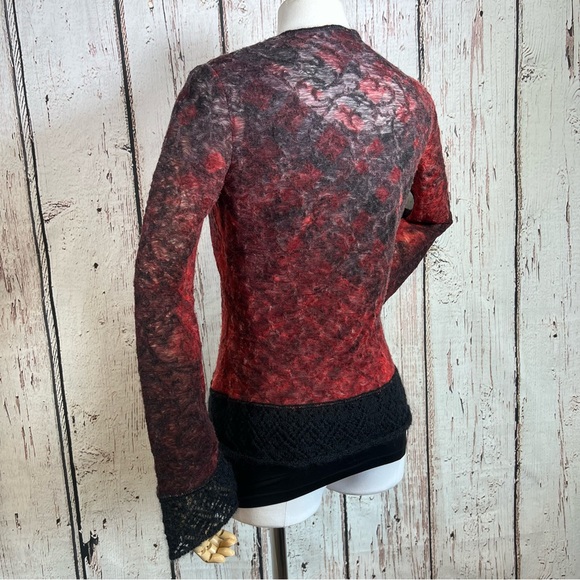 Roberta Scarpa Virgin Wool Mohair Knit Lace Trim Cardigan Fitted Sweater Size 12 - Picture 2 of 16